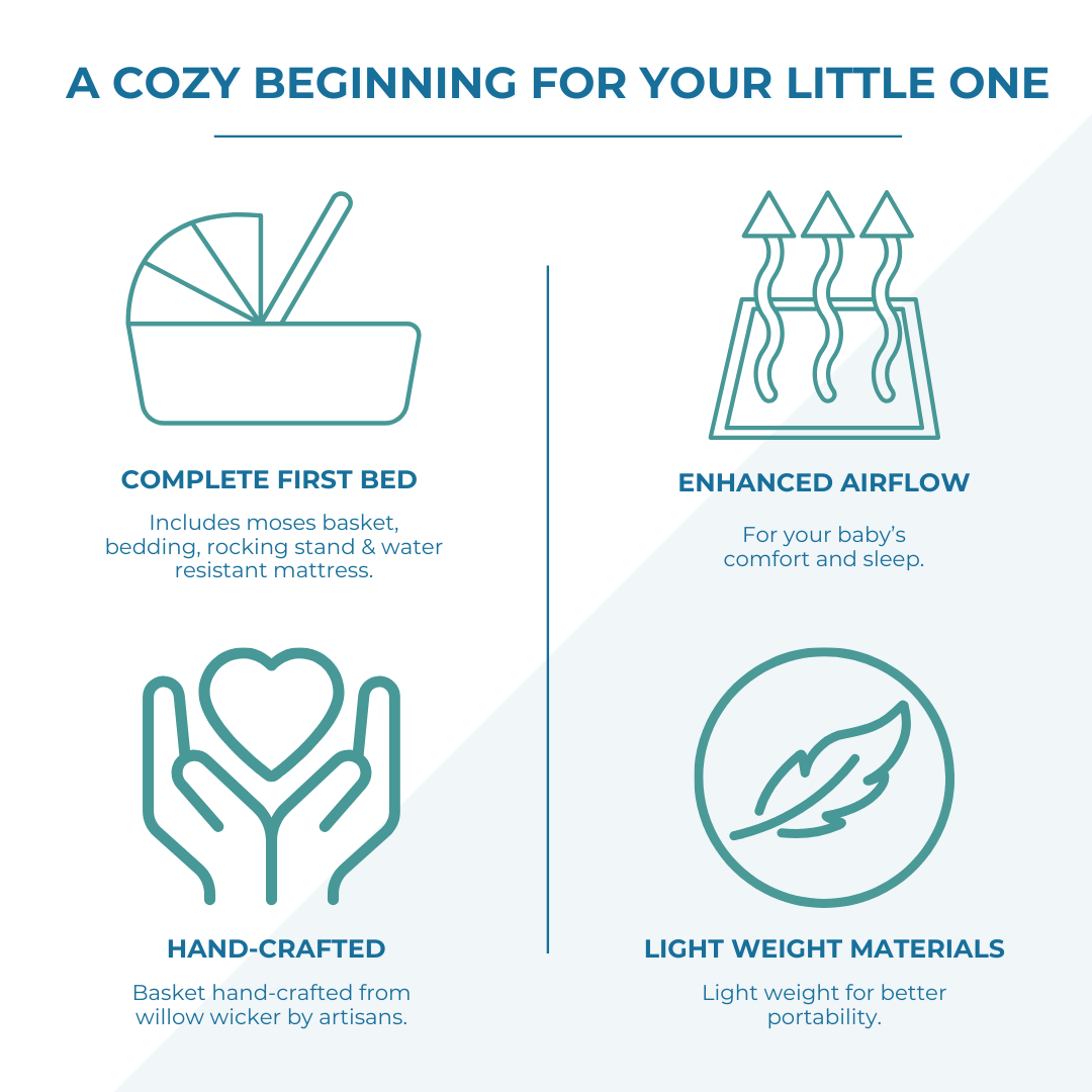 Wicker Deluxe Pod Baby Moses Basket With Stand
