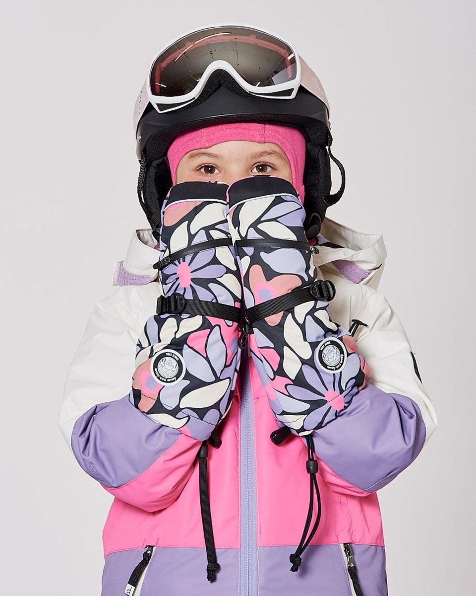 Winter Mittens Teknik Black Retro Flower Print - LittleTreasures