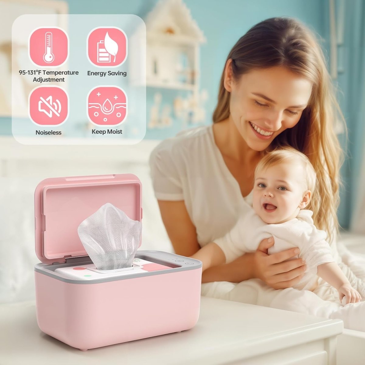 Wipe Warmer, Baby Wipe Warmer with 3 Modes Temperature Control, Diaper Wipes Dispenser with Large Capacity, Evenly Overall Heating, Constant Temperature Wipe Holder - LittleTreasures