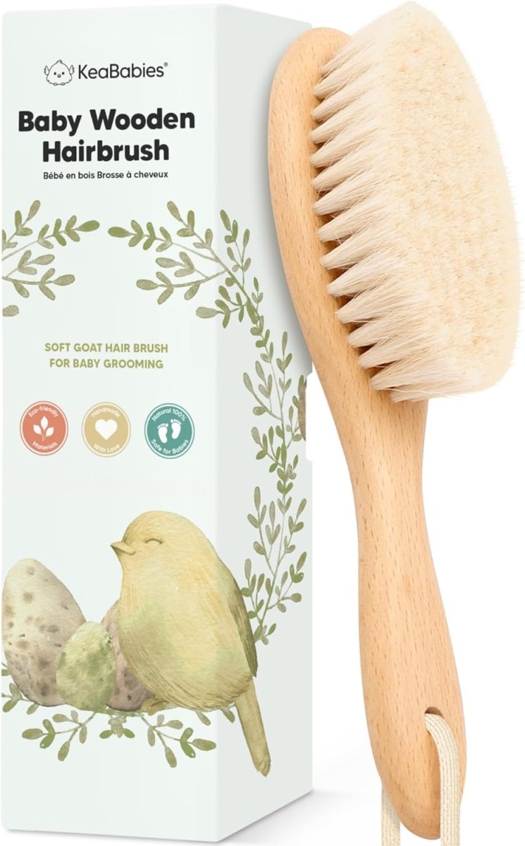 Wooden Baby Hair Brush - Cradle Cap Baby Brush with Soft Goat Bristles, Perfect Gentle Scalp Grooming Product for Girls, Boys, Newborn Comb, Infant Hair Care Kit, Bath Essentials (Walnut, Oval) - LittleTreasures