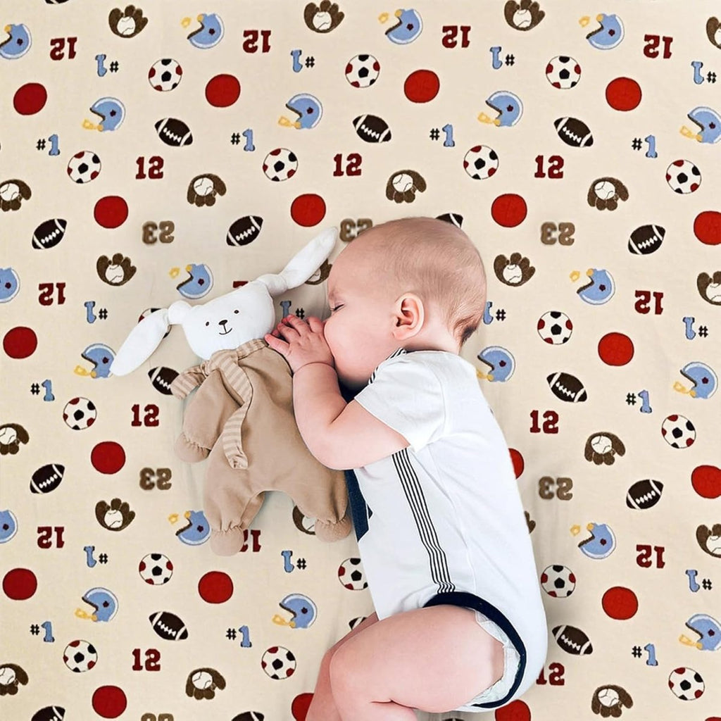 Wowelife Sports Crib Bedding Set, 3 Piece Baby Boy Crib Comforter Set, Baseball Basketball Soccer Nursery Crib Bed Set with Quilted Comforter, Crib Fitted Sheet and Bed Skirt, Brown - LittleTreasures