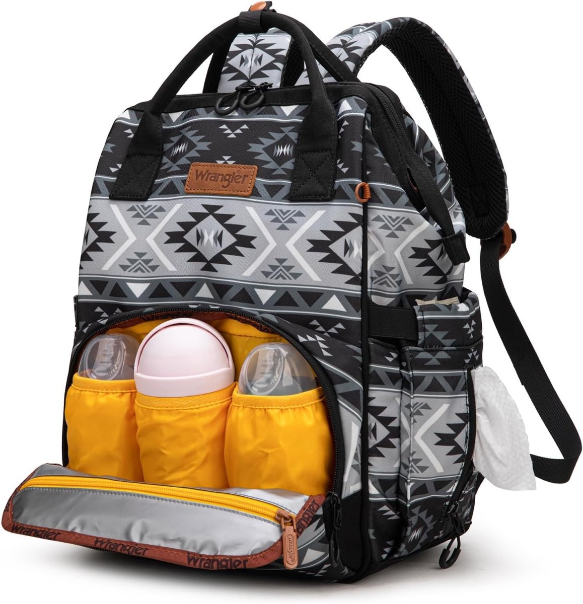 Wrangler Aztec Backpack Organized Daypack Travel Baby Bag with Stroller Strap and Side Bottle Pockets - LittleTreasures