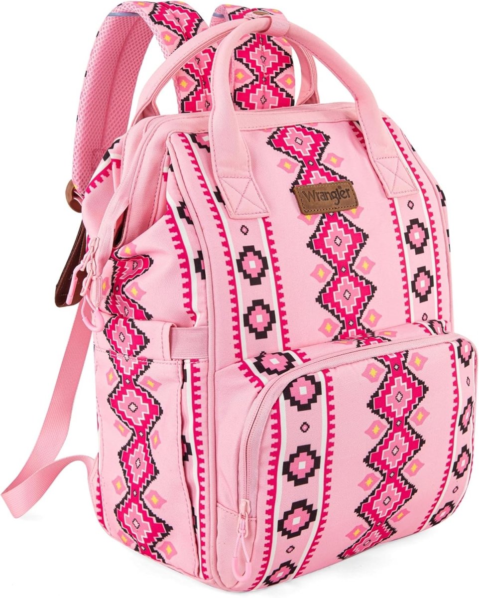 Wrangler Aztec Backpack Organized Daypack Travel Baby Bag with Stroller Strap and Side Bottle Pockets - LittleTreasures