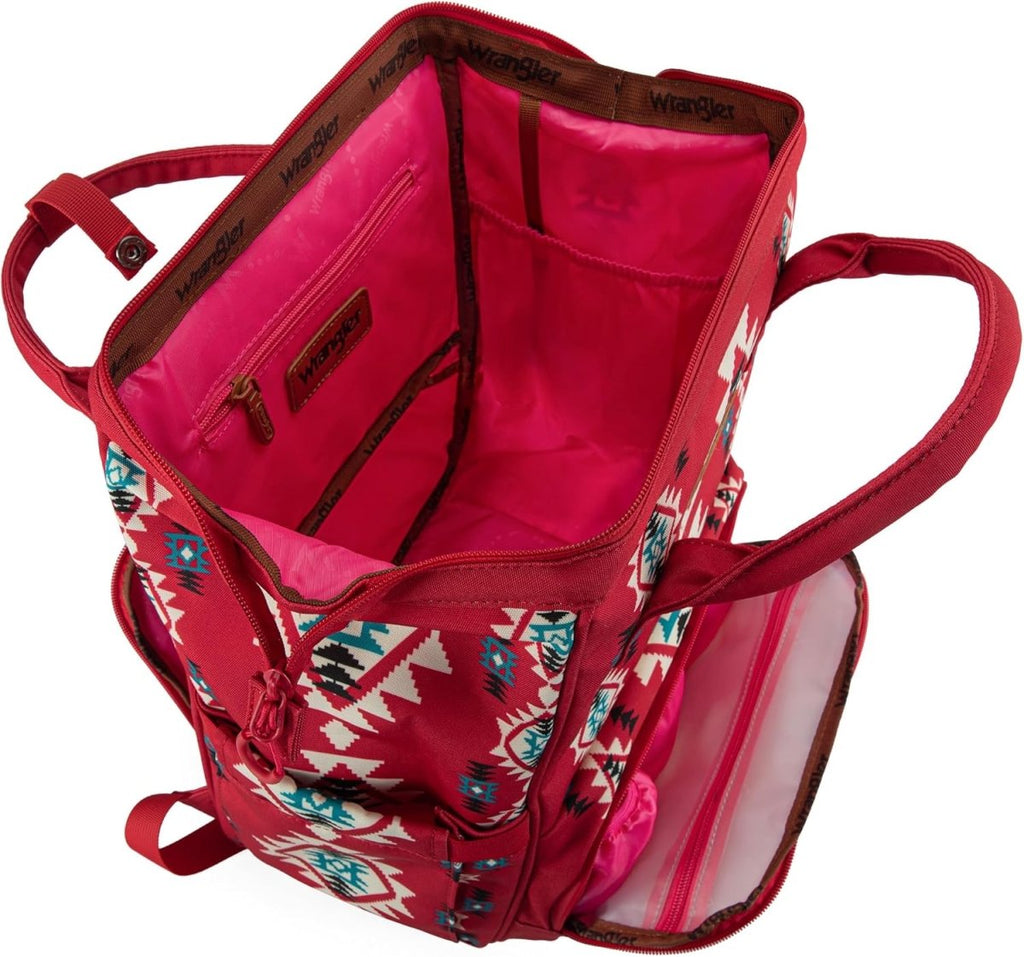Wrangler Aztec Backpack Organized Daypack Travel Baby Bag with Stroller Strap and Side Bottle Pockets - LittleTreasures