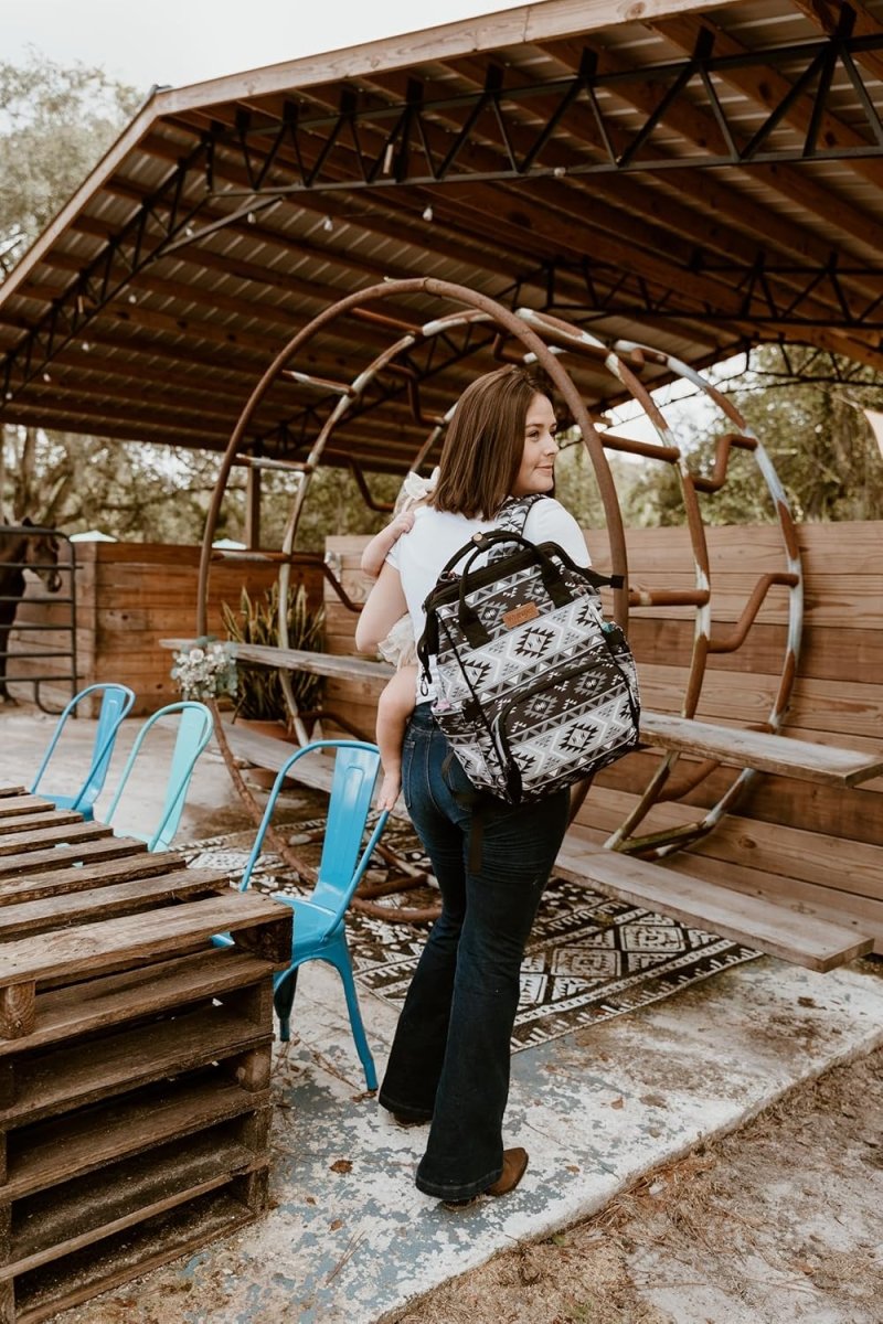 Wrangler Aztec Backpack Organized Daypack Travel Baby Bag with Stroller Strap and Side Bottle Pockets - LittleTreasures