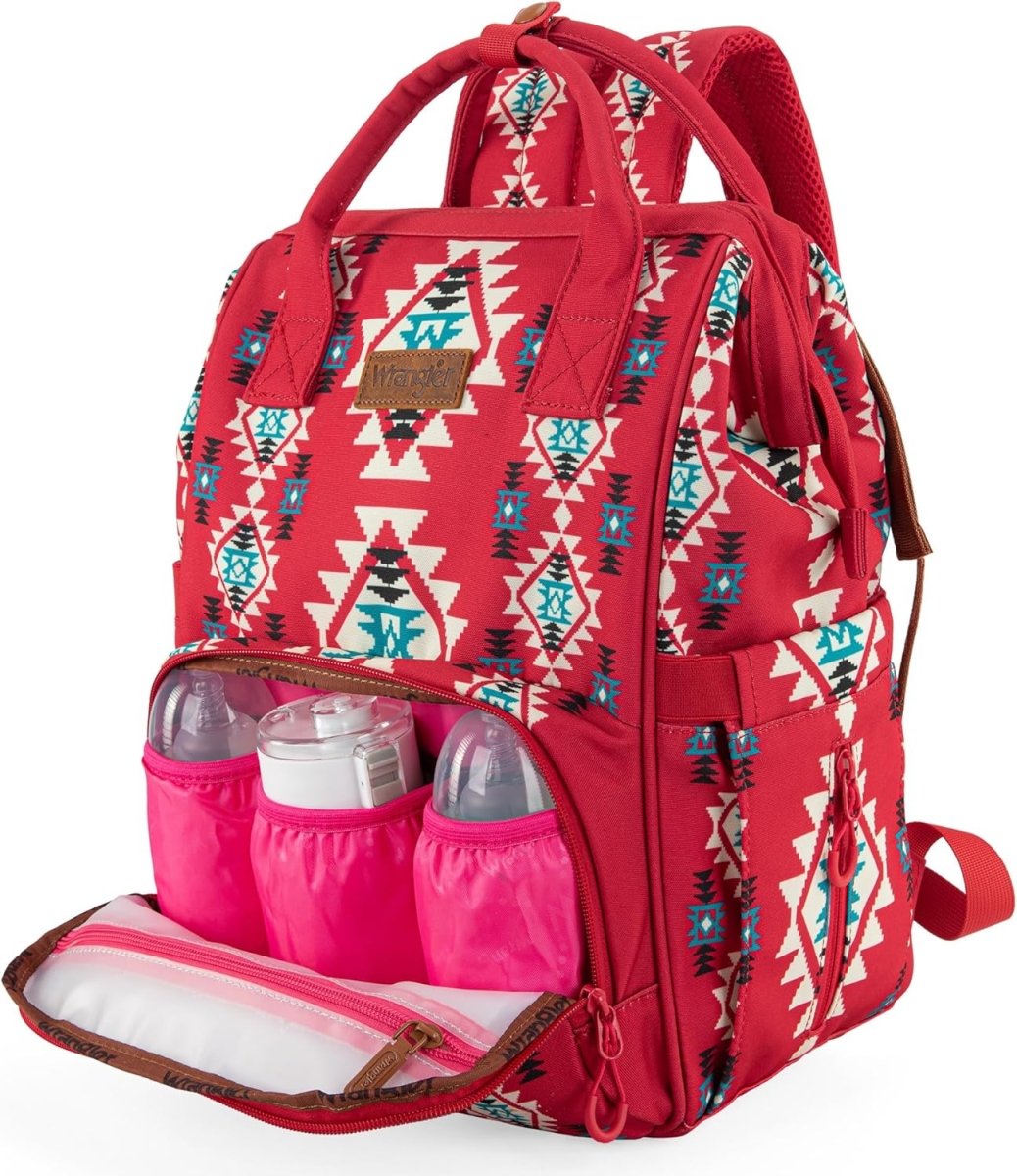 Wrangler Aztec Backpack Organized Daypack Travel Baby Bag with Stroller Strap and Side Bottle Pockets - LittleTreasures