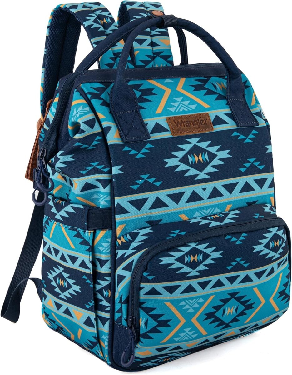 Wrangler Aztec Backpack Organized Daypack Travel Baby Bag with Stroller Strap and Side Bottle Pockets - LittleTreasures
