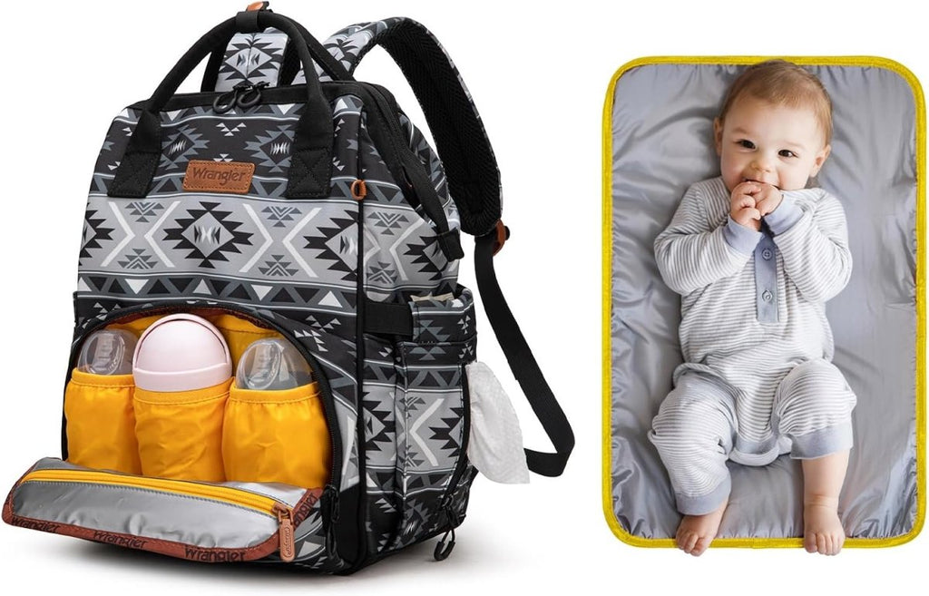 Wrangler Aztec Backpack Organized Daypack Travel Baby Bag with Stroller Strap and Side Bottle Pockets - LittleTreasures