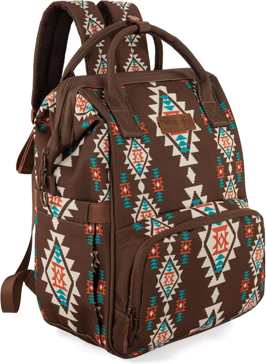 Wrangler Aztec Backpack Organized Daypack Travel Baby Bag with Stroller Strap and Side Bottle Pockets - LittleTreasures