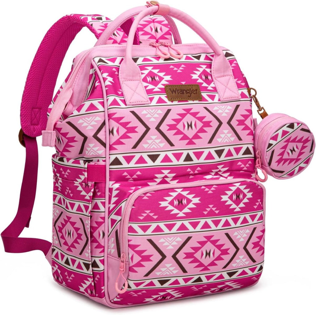Wrangler Aztec Backpack Organized Daypack Travel Baby Bag with Stroller Strap and Side Bottle Pockets - LittleTreasures