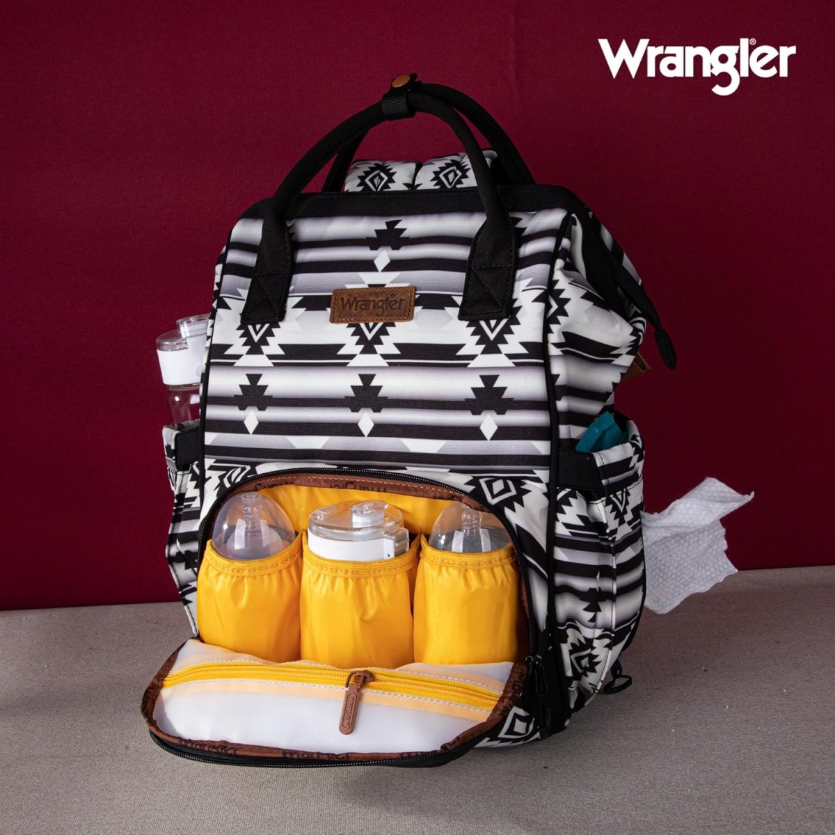 Wrangler Southwest Pattern Diaper Backpack Baby Bag Casual Daypack Travel Backpack Western Multi - Function Bags - LittleTreasures