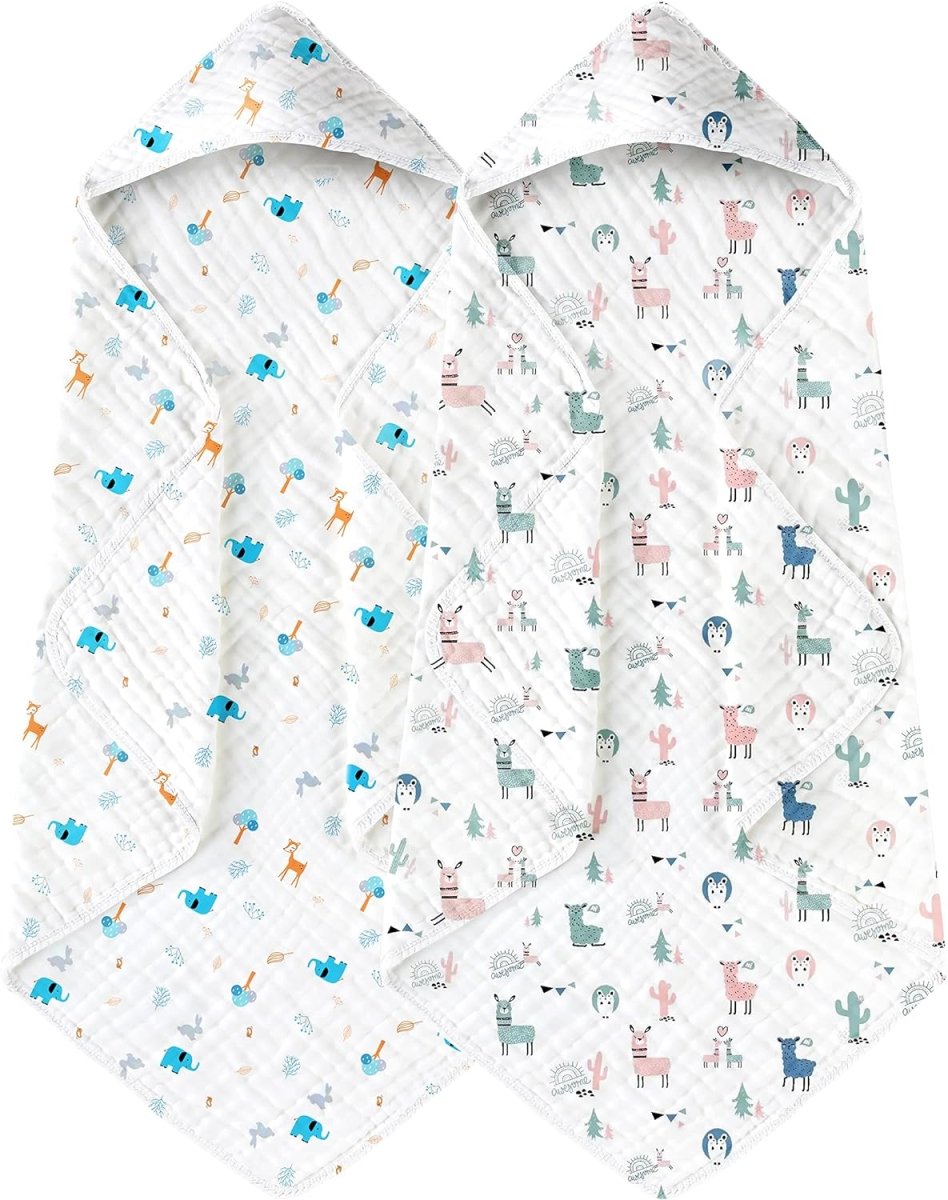 Yoofoss Hooded Baby Towels for Newborn 2 Pack 100% Muslin Cotton Baby Bath Towel with Hood for Babies, Infant, Toddler and Kids, Large 32x32Inch, Soft and Absorbent Newborn Essential - LittleTreasures