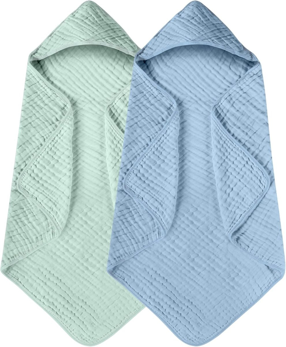 Yoofoss Hooded Baby Towels for Newborn 2 Pack 100% Muslin Cotton Baby Bath Towel with Hood for Babies, Infant, Toddler and Kids, Large 32x32Inch, Soft and Absorbent Newborn Essential - LittleTreasures