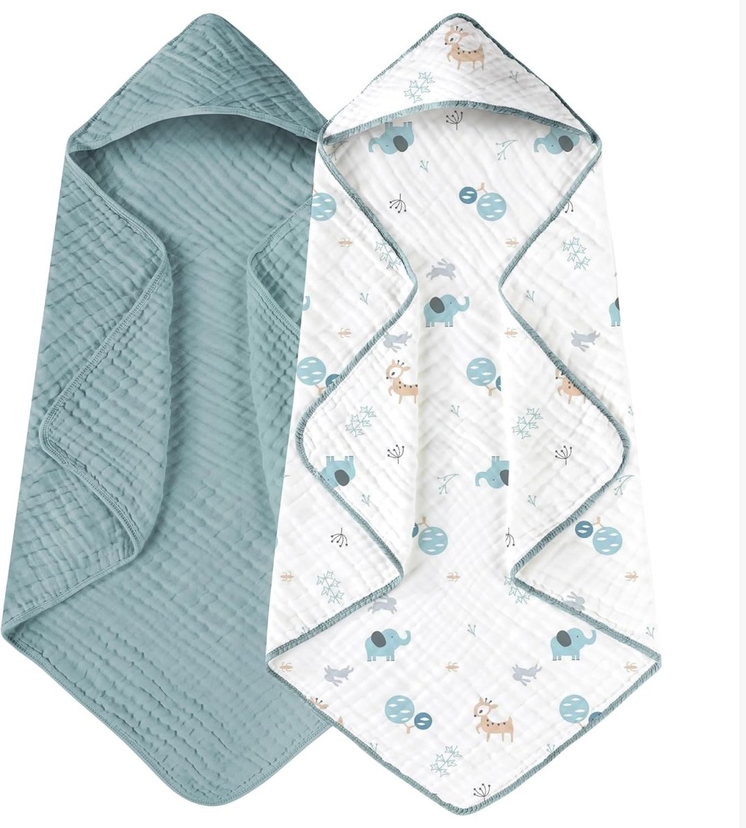 Yoofoss Hooded Baby Towels for Newborn 2 Pack 100% Muslin Cotton Baby Bath Towel with Hood for Babies, Infant, Toddler and Kids, Large 32x32Inch, Soft and Absorbent Newborn Essential - LittleTreasures