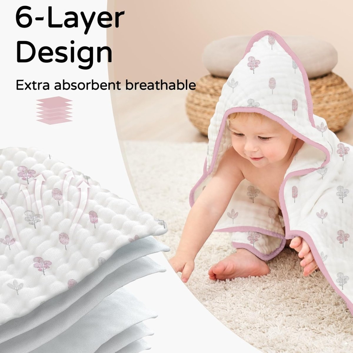 Yoofoss Hooded Baby Towels for Newborn 2 Pack 100% Muslin Cotton Baby Bath Towel with Hood for Babies, Infant, Toddler and Kids, Large 32x32Inch, Soft and Absorbent Newborn Essential - LittleTreasures