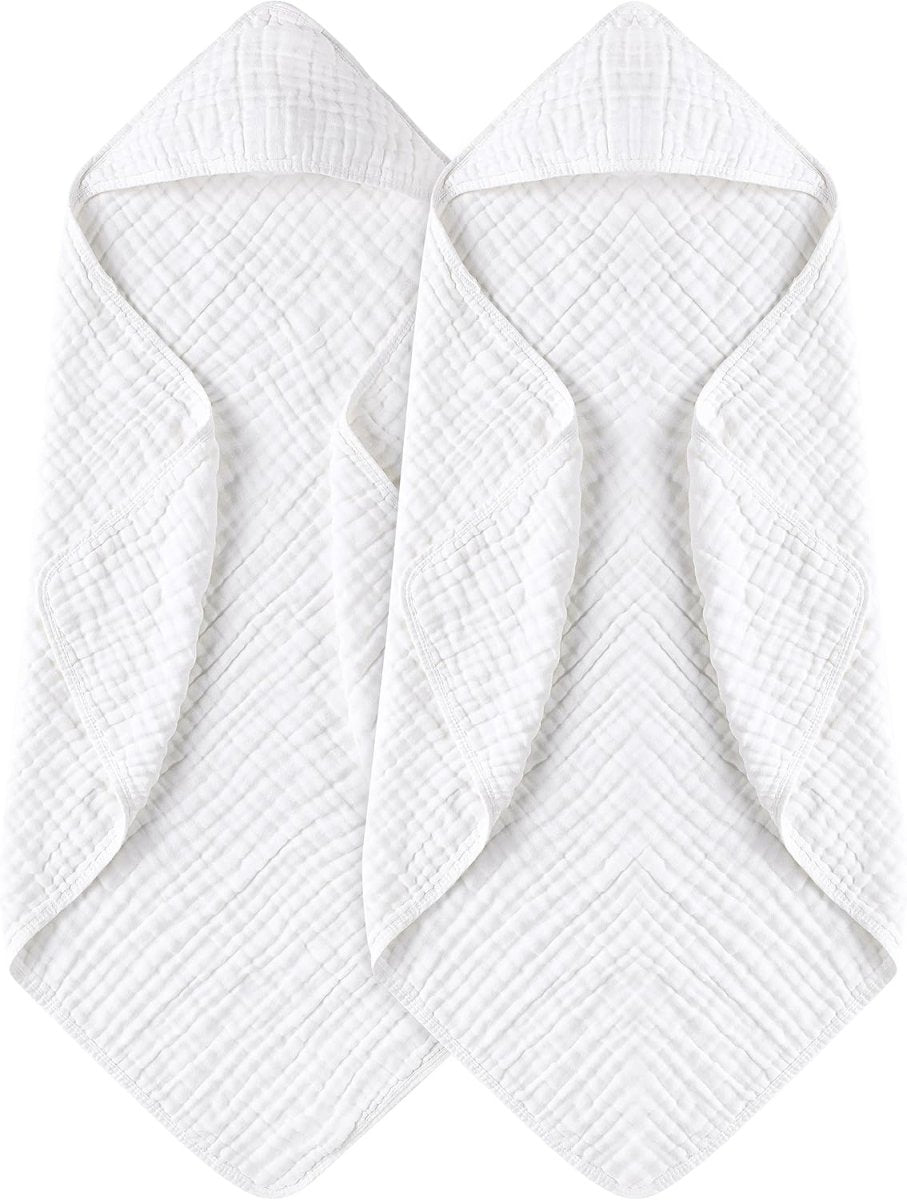 Yoofoss Hooded Baby Towels for Newborn 2 Pack 100% Muslin Cotton Baby Bath Towel with Hood for Babies, Infant, Toddler and Kids, Large 32x32Inch, Soft and Absorbent Newborn Essential - LittleTreasures